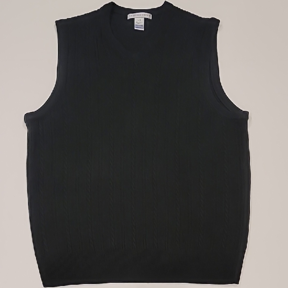 Geoffrey Beene Pullover V-Neck Cable Print Front Vest Black Large - Picture 2 of 10
